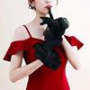 荷叶花边手套短款丝光绸缎面黑色，红网纱森系法式拍照婚纱摄影cos