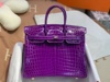 奢侈进口尼罗兴隆鳄鱼皮BL铂金包25CM水晶紫色女士气质品牌女包