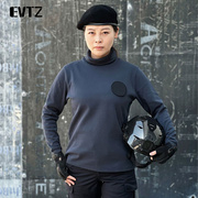 evtz战术卫衣秋冬男女套头，多功能保暖长袖执勤抓绒，高领针织衫