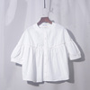 白色圆领娃娃款落肩款衬衫法式蕾丝刺绣镂空设计纯棉小衫上衣衬衣