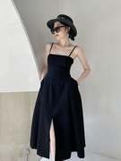 黑色法式吊带连衣裙女夏设计感小众小黑裙，高腰显瘦内搭气质小裙子