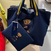 日本乐天polo熊穿藏青色毛衣牛仔裤熊帆布包购物袋子母包男女同款