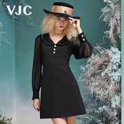 VJC/威杰思女装春夏连衣裙气质减龄修身娃娃领通勤复古