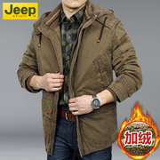 jeep吉普棉衣男装中年，冬季中长款加绒加厚保暖外套