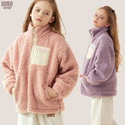 女童羊羔毛外套秋装冬装2023儿童摇粒绒保暖羊羔绒棉服女童装
