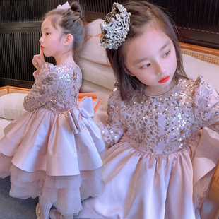韩国高端女童连衣裙，秋冬款加绒洋气亮片蓬蓬裙儿童，公主裙生日礼服