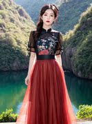新中式国风改良连衣裙女夏季2024收腰显瘦高级感汉服气质长裙