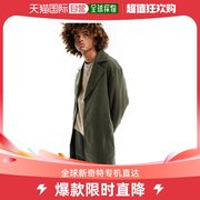 香港直邮潮奢asos男士设计宽松款羊毛混纺纱绿色大衣