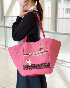 familiar日系女包卡通刺绣单肩手提包托特包可爱粉色蕾丝780440