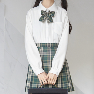刺篇原创jk制服日系基础，款长袖风琴褶黑色，白色尖领衬衫女