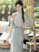 新中式民国改良旗袍裙中国风，少女禅意茶服两件套日常改良汉服夏季