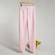 粉色休闲裤女春夏季设计感小众萝卜裤高腰显瘦垂感职业小脚西装裤