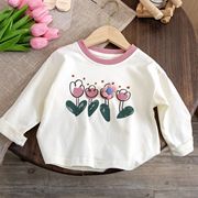 巴拉巴柆韩版女童秋装韩系t恤童装，女宝宝长袖，花朵立体打底衫