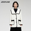 杰茜莱时尚白色，蝴蝶结拼接羊毛呢外套，女装冬季大衣jessyline
