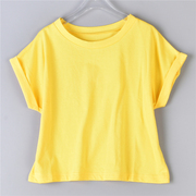 韩版女生短款t恤衫812l75484简约黄色直筒型圆领，翻边短袖夏季上衣