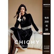 CHICHY法式名媛赫本风丝绒套装女2024春季新中式蕾丝外套半裙
