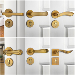 博斯顿门锁室内卧室门家用静音磁吸分体锁轻奢黄古铜色门把手锁具