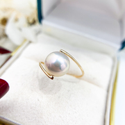 diy珍珠配件g18k黄金珍珠，戒指空托简约全孔女戒配9-11mm正圆珠