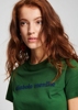 法式夏天小众百搭字母图案，绿色圆领短袖棉质，t恤上衣女装