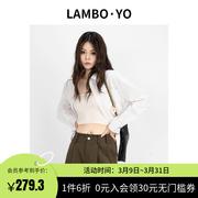 lamboyo春季女装2024气质，白色衬衫休闲宽松ol大口袋长袖设计衬衣