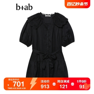 b+ab女装半袖连衣裙2023夏季甜美气质含内搭翻领短裙1173I