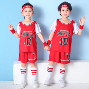儿童篮球服套装红色10球衣，表演服夏季女孩，幼儿园短袖球衣比赛队服
