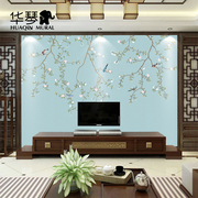 新中式花鸟背景墙壁纸温馨卧室客厅沙发背景墙影视墙壁画墙布定制