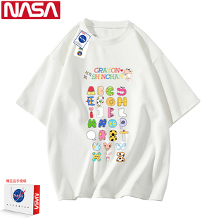 NASA联名蜡笔小新短袖t恤男士夏季潮牌宽松情侣装半袖上衣服