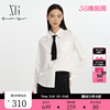 xg雪歌创意领带搭配长袖衬衫，2023冬季白色，通勤简约翻领上衣女