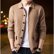 鄂尔多斯市产100%纯羊绒加厚开衫青中年男士V领外套系扣毛衣