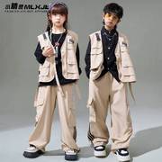 儿童街舞潮服工装马甲套装hiphop演出服男童嘻哈女童走秀表演服装