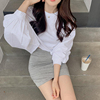 2022韩国春季女装复古慵懒风纯棉短款蝙蝠袖休闲宽松T恤上衣