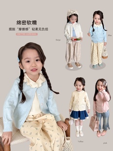 日系甜美樱桃女童开衫，儿童春款奶油，色长袖针织衫女孩毛衣外套