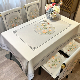 餐桌布新中式长方形客厅椅套罩套装花鸟加厚棉麻不褪色中国风台布