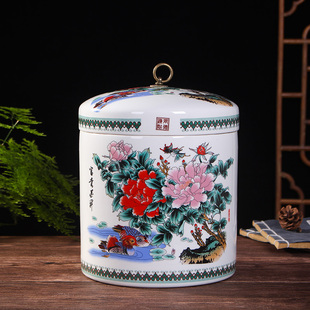 景德镇陶瓷米缸10斤装米桶带盖密封罐，储米箱罐家用面粉桶防虫防潮