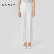 LANCY/朗姿2023春季白色设计感高级西装裤阔腿裤子女休闲裤