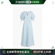 香港直邮潮奢 SLEEPER 女士 Garden 方格棉布亚麻混纺长款连衣裙