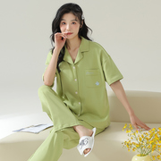 纯棉短袖衬衫揭阳睡衣女夏季韩版优雅气质女士可外穿简约夏天套装