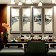 现代简约新中式创意山水四联大尺寸抽象装饰画办公室客厅餐厅挂画