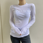 圆领白色t恤女长袖2024夏季刺绣薄款韩国棉麻打底衫时尚洋气