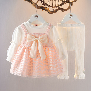 女童连衣裙套装秋季婴，儿童洋气时髦衣服，女宝宝春秋公主裙子两件套