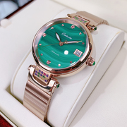 卡罗莱2022品牌女士手表机械表时尚小绿表防水镶钻手表女