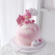 黄头发小王子摇头娃娃摆件粉色小公主女宝宝周岁满月生日主题蛋糕
