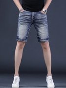 夏季男士牛仔短裤修身小直筒潮流五分裤弹力薄款中裤休闲马裤