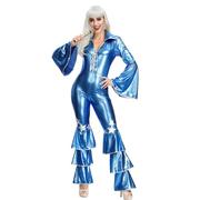 万圣节服装蓝色连体，复古70年代迪斯科表演夜店酒吧女歌手领舞服定