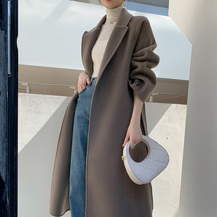 高端双面羊绒大衣女2023秋冬中长款韩版修身显瘦灰驼色呢子厚外套