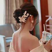 韩式仙美新娘结婚头饰布艺花朵，发夹手工精美对夹，超仙发饰婚纱配饰