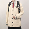 木村叔dk日系白色开衫毛衣外套，男士青少年学生，制服内搭v领针织衫
