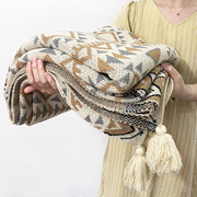 简约针织毛线波西米亚挂毯腈纶午睡毯子冬季装饰毛毯沙发盖毯子