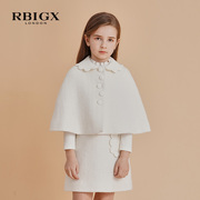 RBIGX瑞比克童装秋季女童设计感潮流休闲花瓣领呢料短款斗篷
